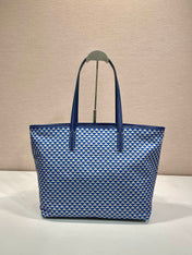 TOTE BAG 33 IN BLUE MIX WHITE TRIANGLE PATTERN EMBROIDERED FABRIC