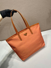 TOTE BAG 33 IN ORANGE MIX WHITE TRIANGLE PATTERN EMBROIDERED FABRIC