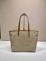 TOTE BAG 33 IN BROWN MIX CREAM TRIANGLE PATTERN EMBROIDERED FABRIC
