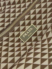 TOTE BAG 33 IN BROWN MIX CREAM TRIANGLE PATTERN EMBROIDERED FABRIC