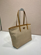 TOTE BAG 33 IN BROWN MIX CREAM TRIANGLE PATTERN EMBROIDERED FABRIC