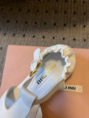 MIUMIU 26S FISHERMAN SANDALS IN WHITE RUCHES NAPPA CALFSKIN