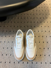 BLOCK SNEAKER WITH TRIOMPHE IN WHITE MIX SAND BROWN CALFSKIN