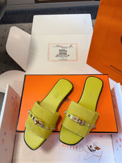 GIULIA FLAT SANDAL IN NEON YELLOW SUEDE