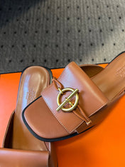 ILOT FLAT SANDAL IN BRONZE BROWN CALFSKIN