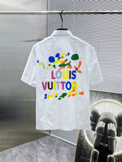 LV SHORT-SLEEVED SHIRT IN WHITE COTTON COLORFUL LOGO 238812