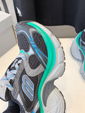 DAD SHOES IN GRAY MIX MINT GREEN AND BLUE MESH AND CALFSKIN
