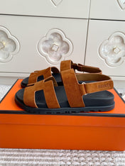 HM 26S CHYPRE SANDAL WITH BACK STRAP IN CARAMEL BROWN SUEDE