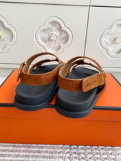 HM 26S CHYPRE SANDAL WITH BACK STRAP IN CARAMEL BROWN SUEDE
