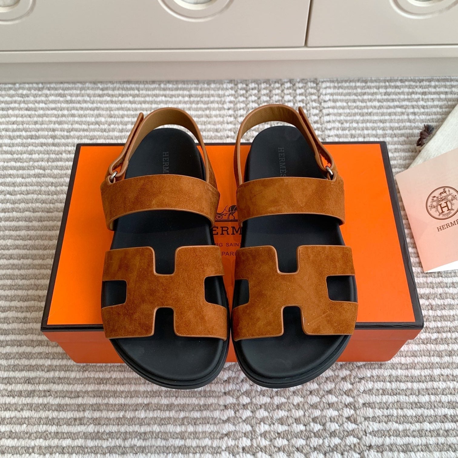 HM 26S CHYPRE SANDAL WITH BACK STRAP IN CARAMEL BROWN SUEDE