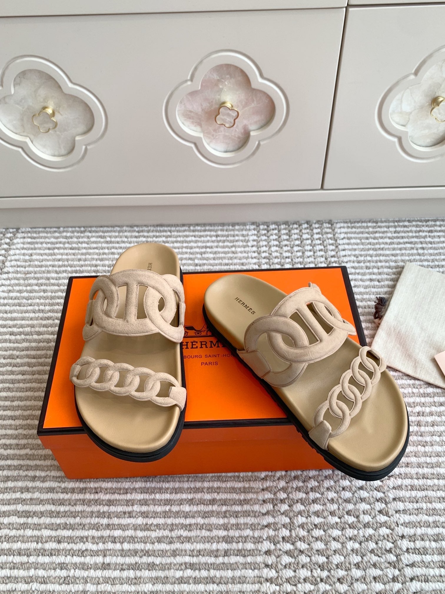 HM 26S EXTRA SANDAL IN BEIGE CALFSKIN AND SUEDE