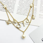 CD 26S MULTI CHARM LAYERED DIOR NECKLACE WITH PEARL DROP IN GOLD TONE 631779