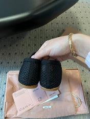 MIUMIU 26S BALLERINAS IN BLACK MESH FABRIC WITH BOW