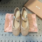 MIUMIU 26S BALLERINAS IN BEIGE MESH FABRIC WITH BOW