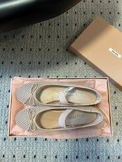 MIUMIU 26S BALLERINAS IN BEIGE MESH FABRIC WITH BOW