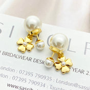 CD 26S PEARL FLOWER DROP STUD EARRINGS IN GOLD TONE METAL 629842
