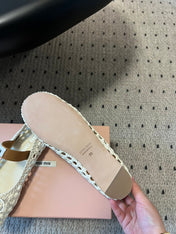 MIUMIU 26S BALLERINA FLATS IN CREAM WHITE MESH SHEEPSKIN