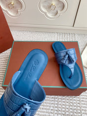 FLIP FLOPS IN BLUE LAMBSKIN SNAKE EMBOSSING