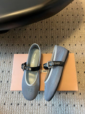 MIUMIU 26S BALLERINAS IN ALUMINUM GRAY MESH FABRIC