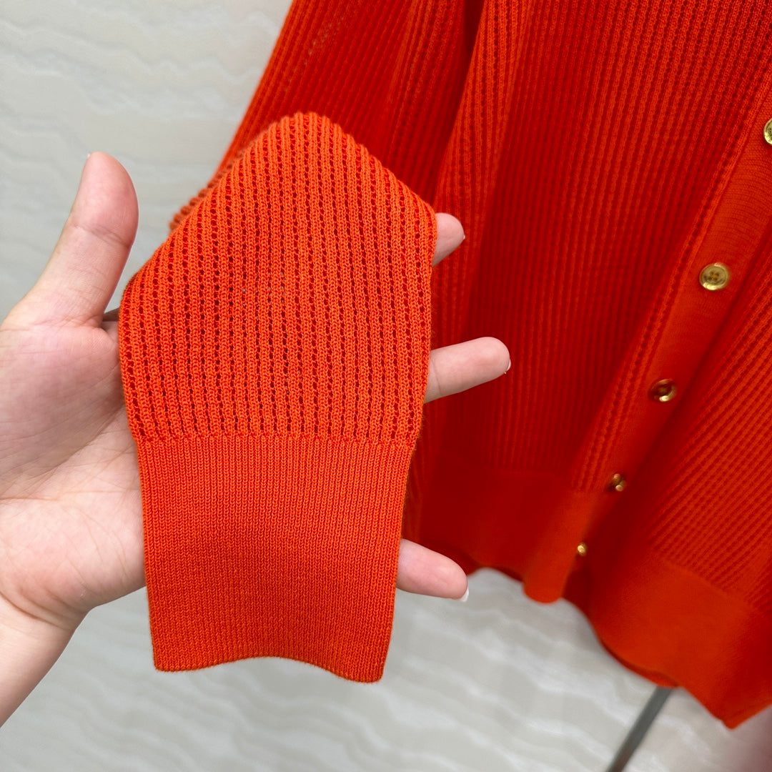 LP RED ORANGE V-NECK KNIT CARDIGAN