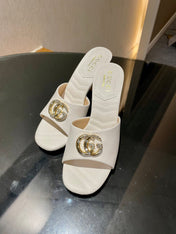 GG HIGH HEELS 70 IN WHITE LAMBSKIN GOLD HARDWARE WITH CRYSTALS