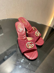 GG HIGH HEELS 70 IN RED LAMBSKIN AND FABRIC GOLD HARDWARE WITH CRYSTALS