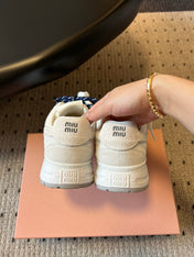 MIUMIU 26S SNEAKERS IN WHITE MESH MIX CALFSKIN