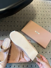 MIUMIU 26S BALLET MULES IN LIGHT PINK SATIN WITH BOW
