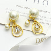 CD 26S PEARL TEARDROP CRYSTAL DOUBLE STUD EARRINGS IN GOLD METAL 631769
