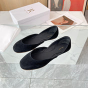 THE ROW 26S ROUND TOE BALLET FLATS IN BLACK SUEDE
