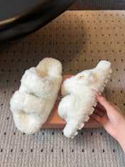 MIUMIU 26S SHEEPSKIN SLIPPERS IN WHITE