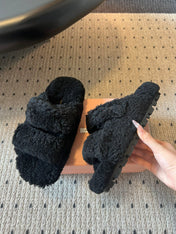 MIUMIU 26S SHEEPSKIN SLIPPERS IN BLACK