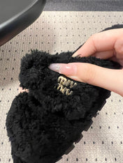 MIUMIU 26S SHEEPSKIN SLIPPERS IN BLACK