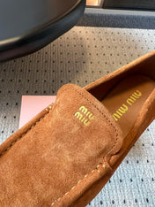 MIUMIU 26S LOAFERS IN CARAMEL BROWN SUEDE