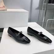 CHANEL FLAT MARY JANE SHOES 25S IN BLACK GLOSSY LAMBSKIN WITH BOW