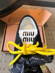 MIUMIU 26S SNEAKERS 50MM IN BLUE BLACK SUEDE