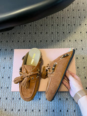 MIUMIU 26S MULES IN CARAMEL BROWN SUEDE