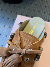 MIUMIU 26S MULES IN CARAMEL BROWN SUEDE