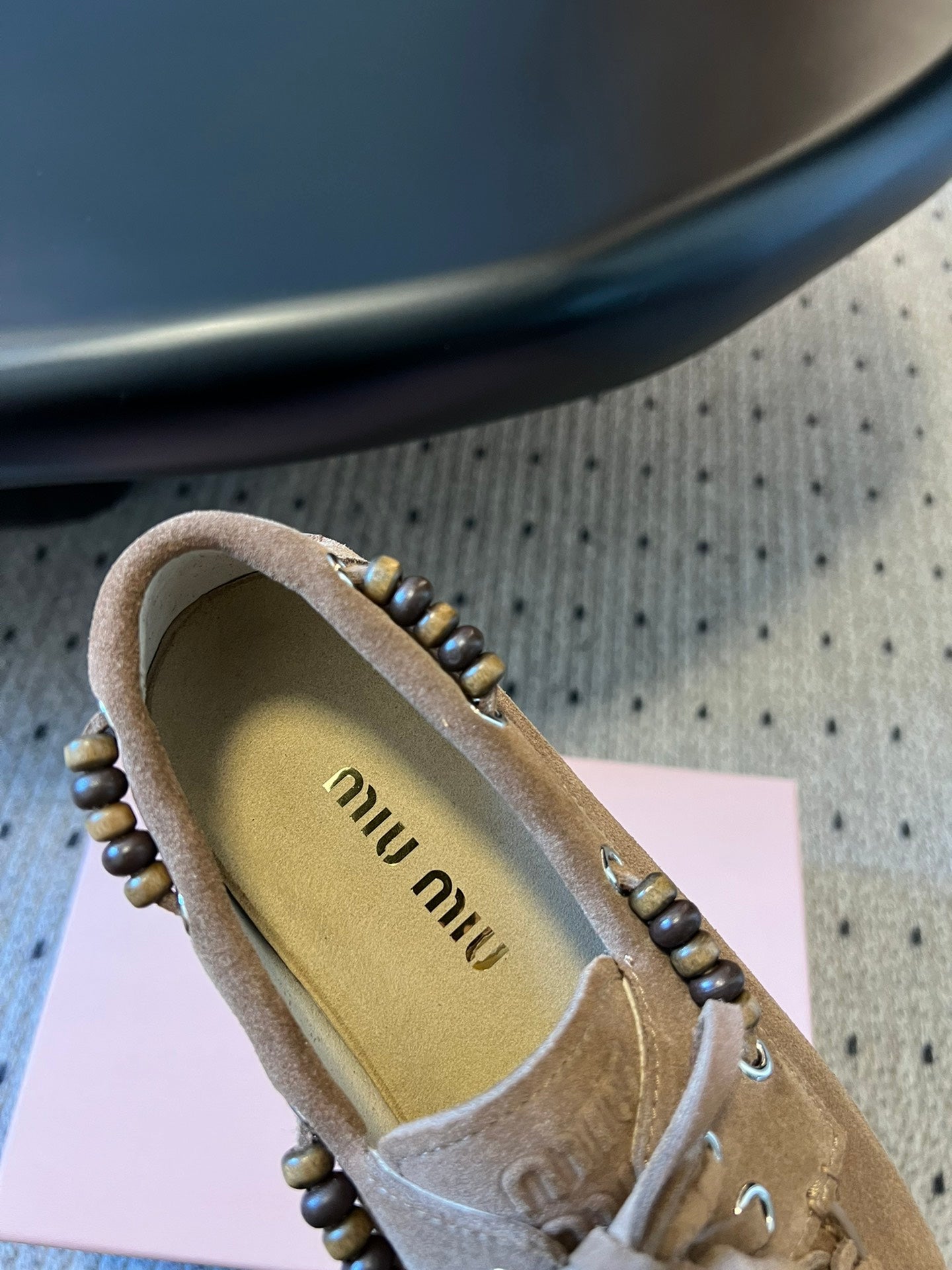 MIUMIU 26S TASSEL LOAFERS IN TAUPE BROWN SUEDE