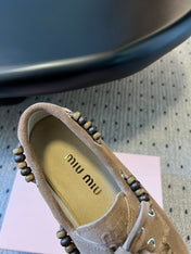 MIUMIU 26S TASSEL LOAFERS IN TAUPE BROWN SUEDE