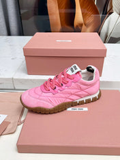 MIUMIU 26S SNEAKERS IN PINK FABRIC AND SUEDE