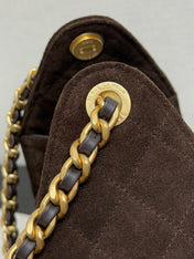 CHANEL 25S HOBO BAG 40 CM IN DARK BROWN SUEDE WITH GOLD HARDWARE