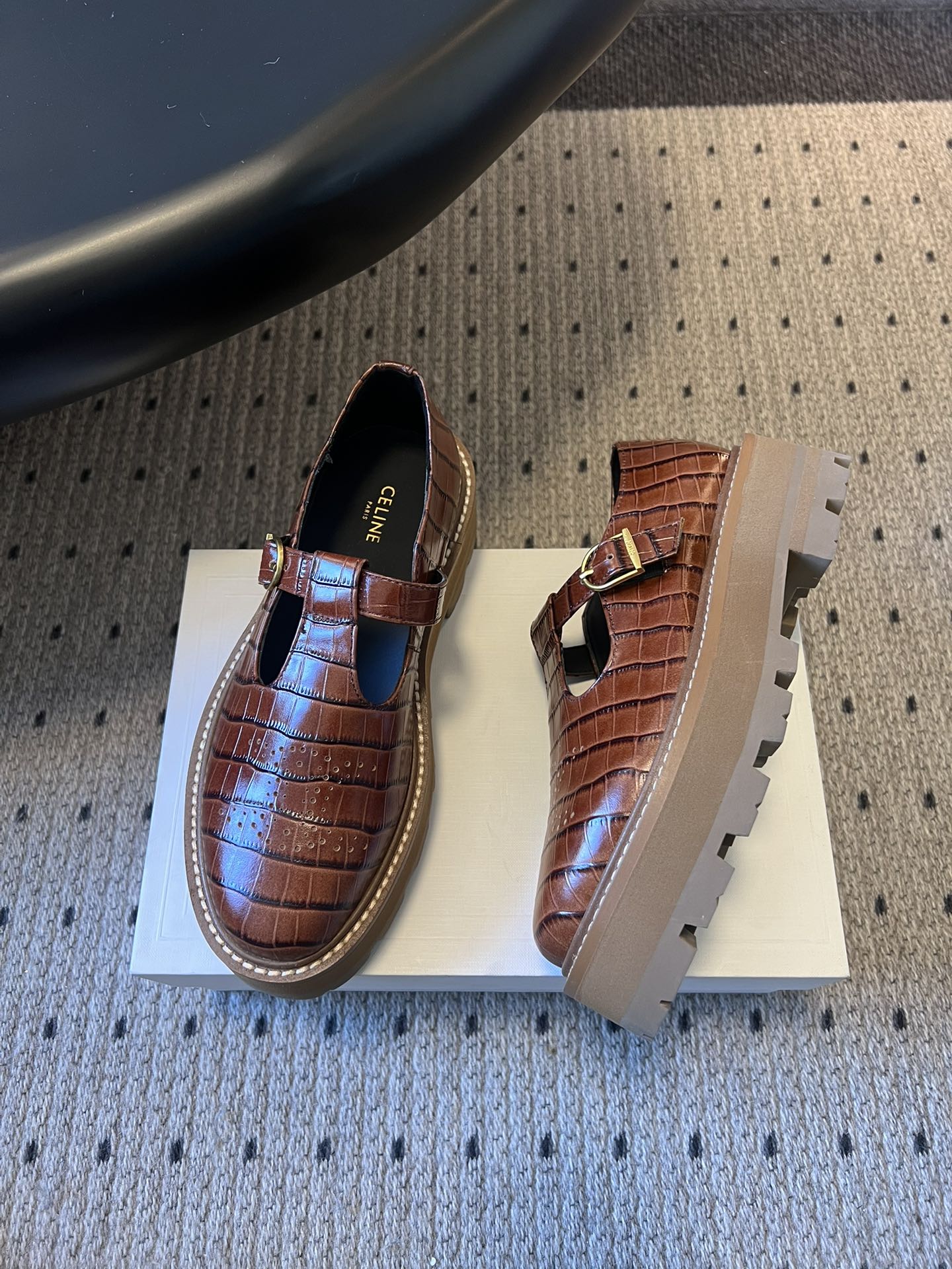 CELINE 26S MARY JANE SHOES 40 MM IN DARK BROWN CALFSKIN