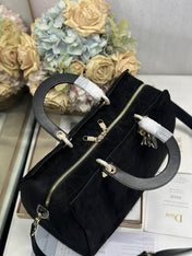 DIOR 26S LADY BAG 34 IN BLACK SUEDE