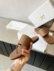 THE ROW 26S FLAT THONG SANDALS IN BROWN CALFSKIN