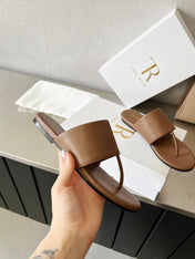 THE ROW 26S FLAT THONG SANDALS IN BROWN CALFSKIN