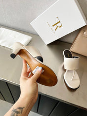 THE ROW 26S HEELED THONG MULES 60MM IN WHITE CALFSKIN