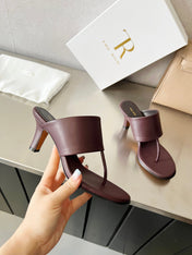 THE ROW 26S HEELED THONG MULES 60MM IN BURGUNDY RED CALFSKIN