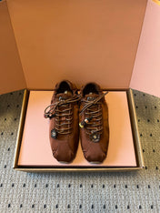 MIUMIU 26S SNEAKERS IN CHOCOLATE BROWN PLUME SATIN
