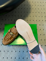 BOTTEGA VENETA 26S LOAFERS IN BROWN SUEDE WITH GOLD HARDWARE